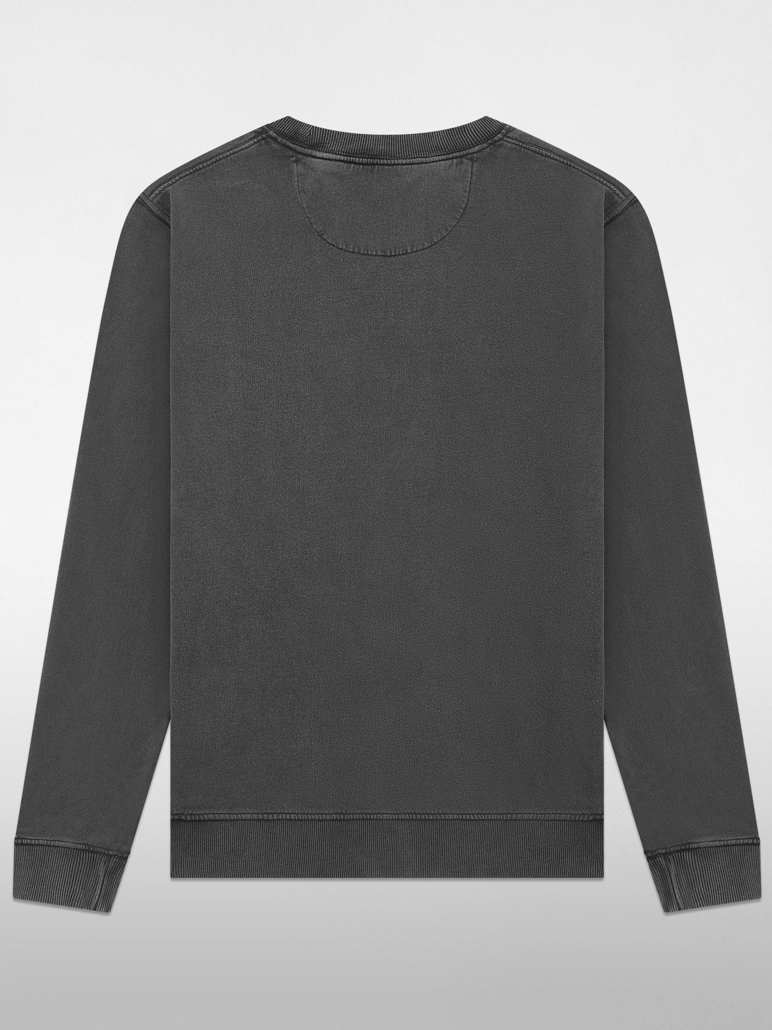 a grey stonewash sweatshirt back view, plain