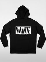 Black hoodie with 'BLKWTE' logo on a white background