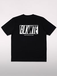 Black t-shirt with BLKWTE logo across the back in white 