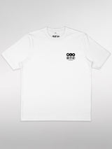White t-shirt with BLKWTE text on the left chest a light grey background